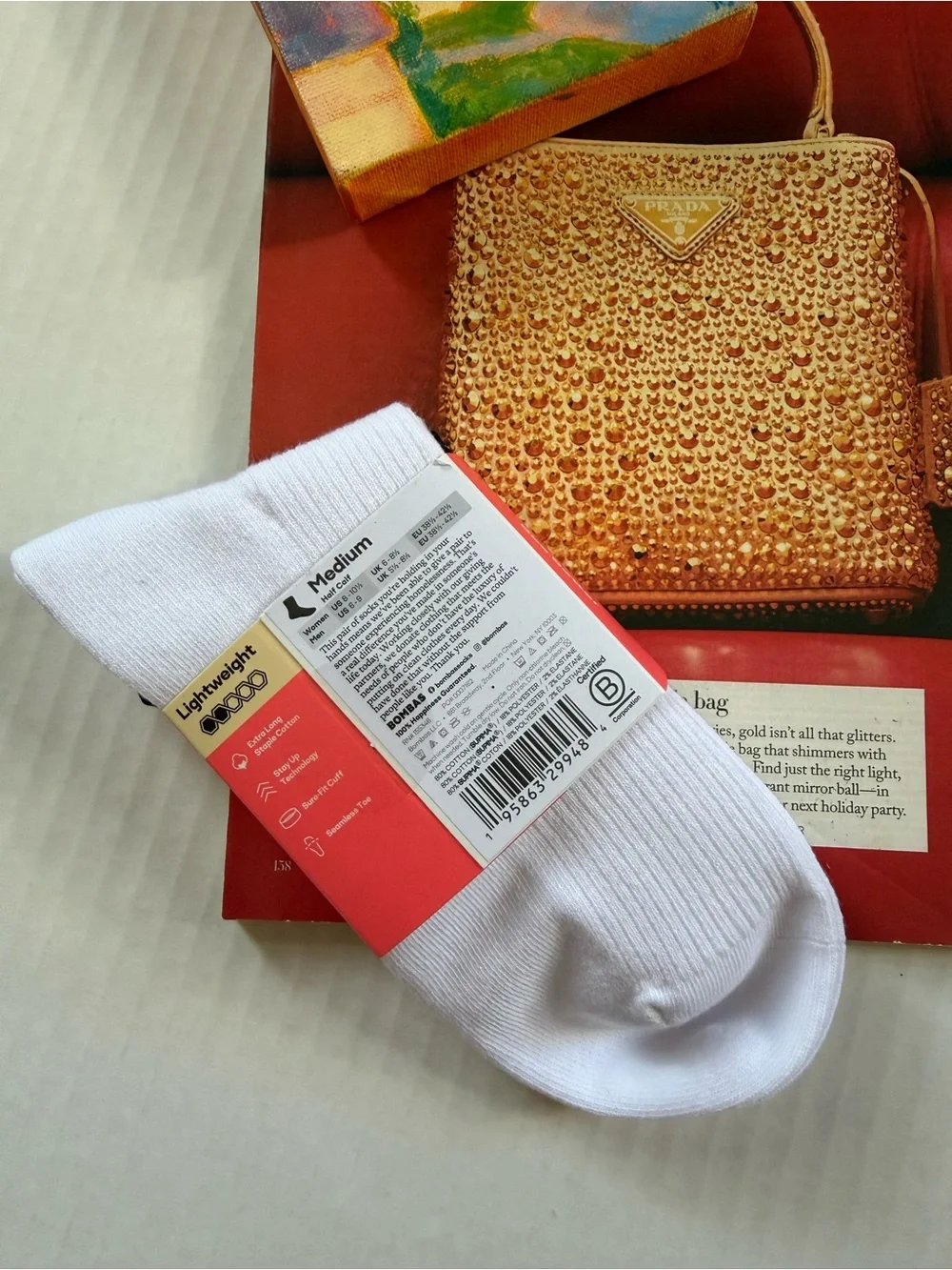 Bombas Women’s Raffle White Lightweight Ankle Socks with Black Trim